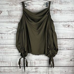New York & Company Olive off the shoulder long sleeve top